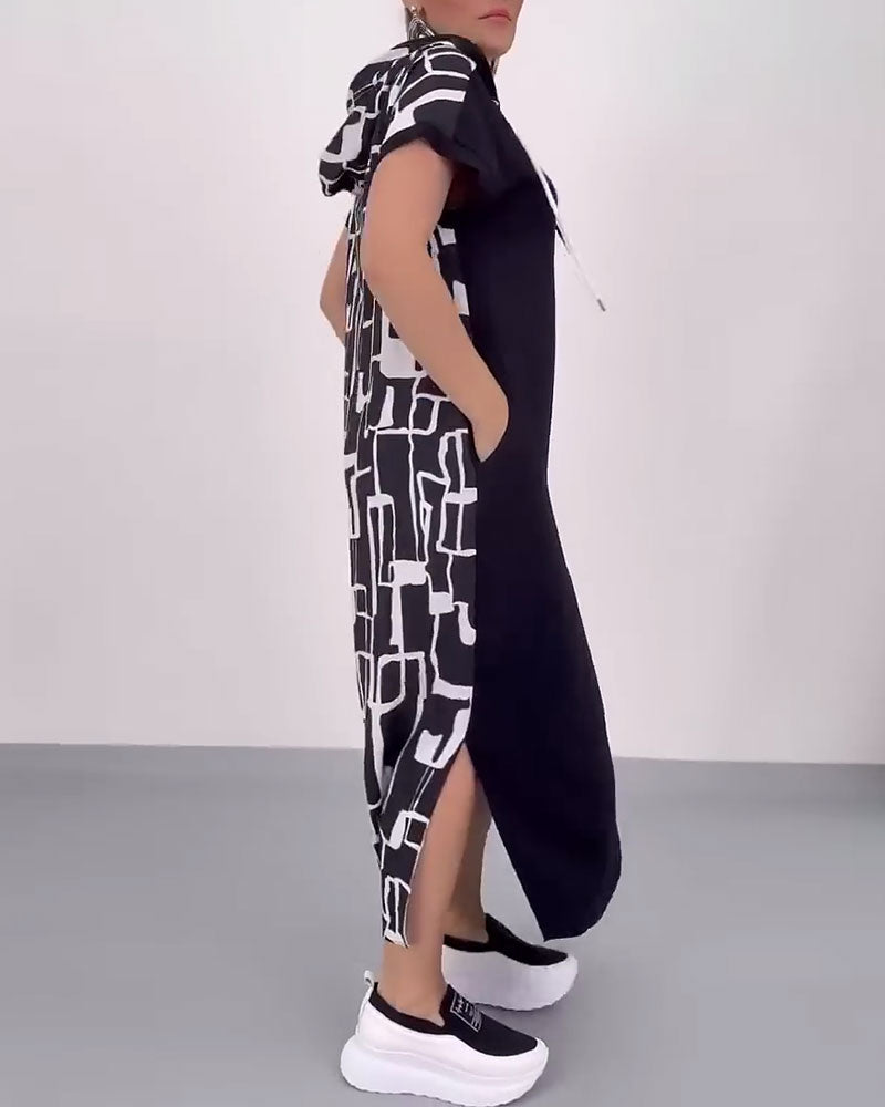 Half-Zip Loose Contrast Dress