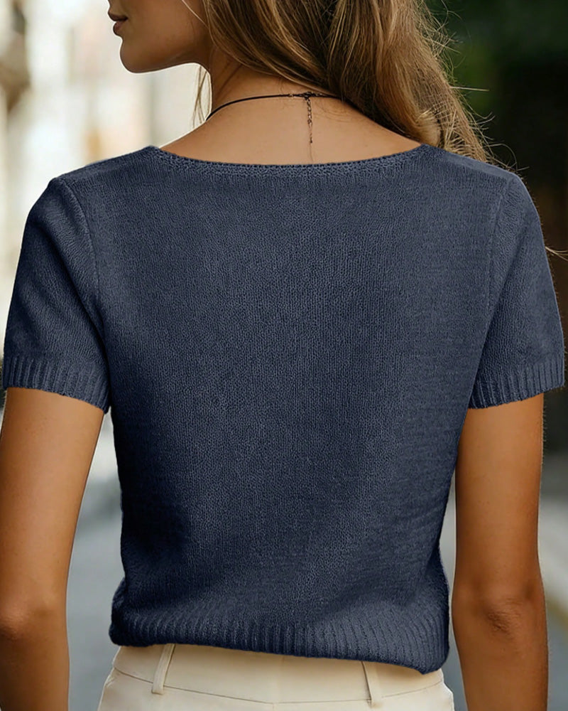 Argyle Short Sleeve V-Neck Pullover