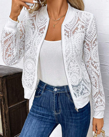 Transparent Lace Zipper Solid Color Coat 2024 f/w 2024 lace coats spring summer