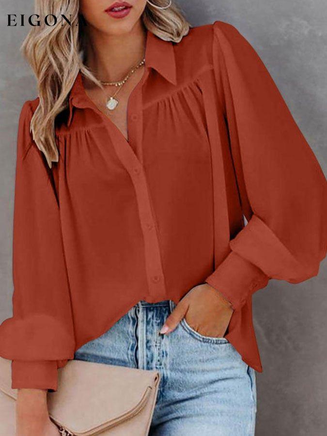 Solid Button-Up Balloon Sleeve Pleated Shirt funny