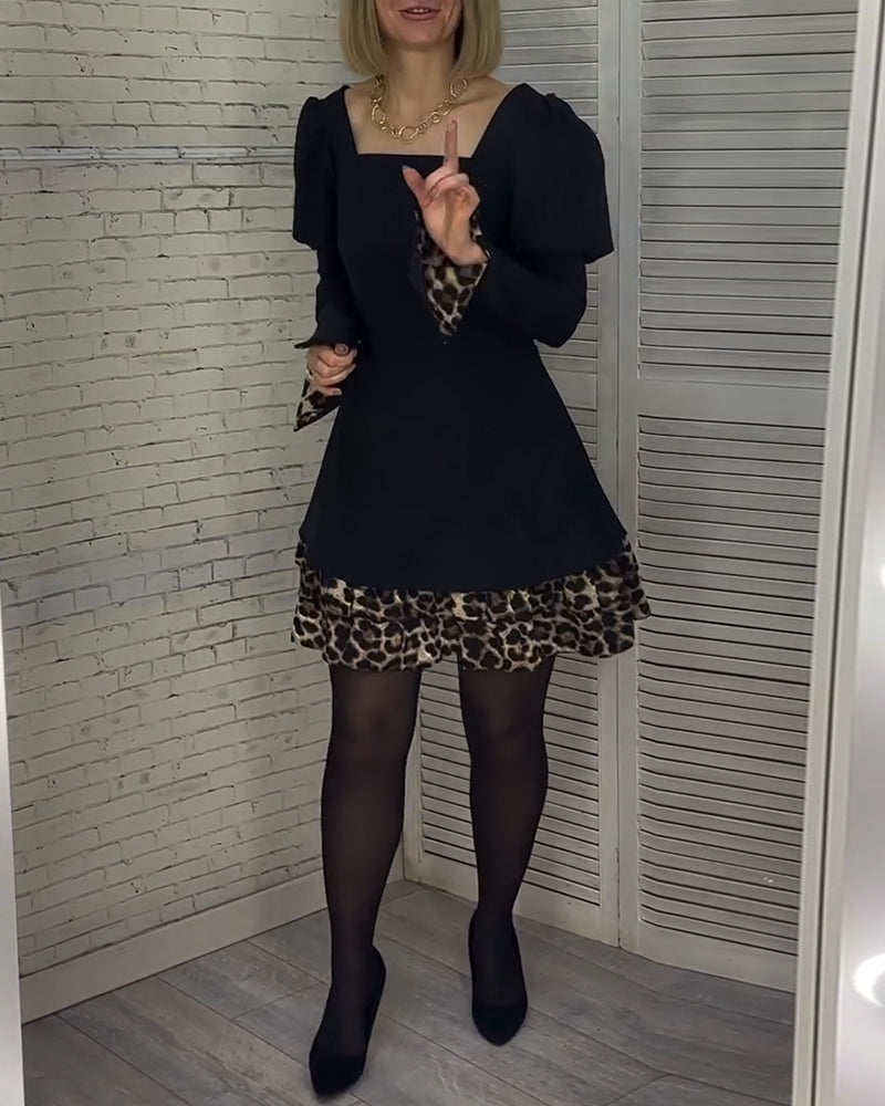 Elegant puff sleeve leopard print dress