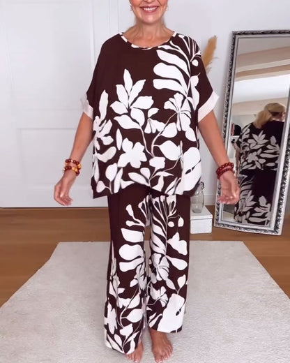 Loose Floral Wide-Leg Pants Suit