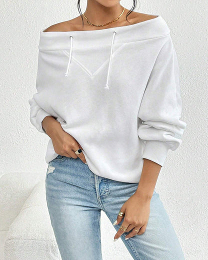 Fashion solid color one-shoulder drawstring sweatshirt 2024 f/w sweatshirts