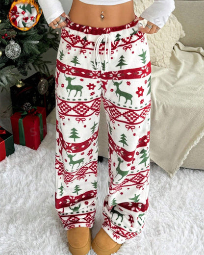 Casual Christmas Themed Print Trousers 2024 f/w christmas pants