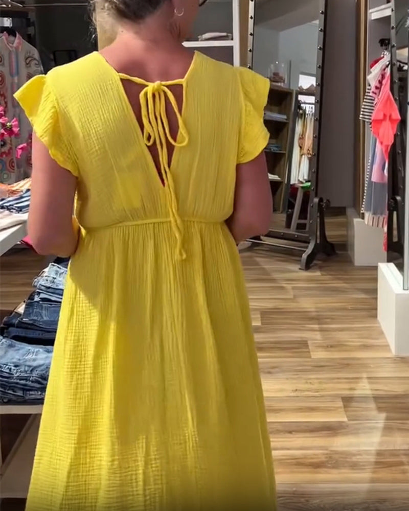 Abito a trapezio con scollo a V e maniche a balze