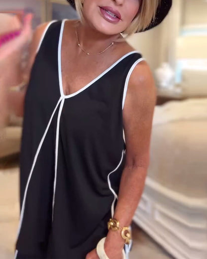 Casual Temperament Sleeveless V-neck Two-piece Sets