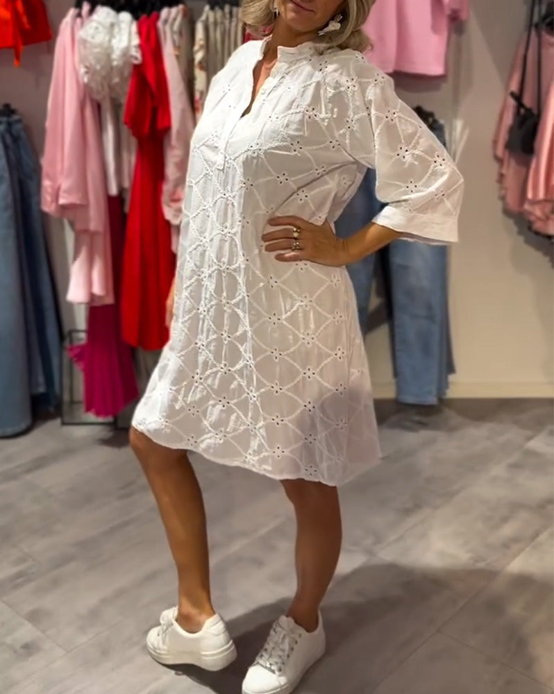 Long Sleeve Hollow Flower Loose Dress