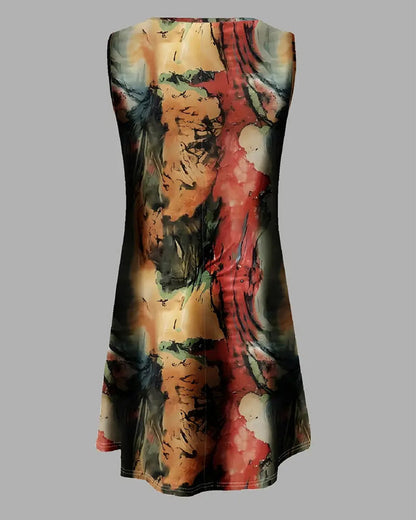 Printed Round Neck Sleeveless Dress