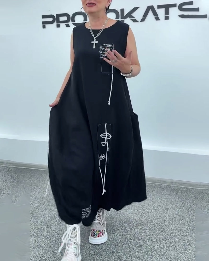 Sleeveless Oversized Letter Print Dress