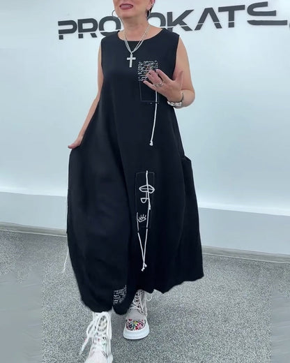 Sleeveless Oversized Letter Print Dress