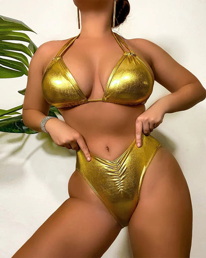 Sexy Solid-Color Halter Bikini