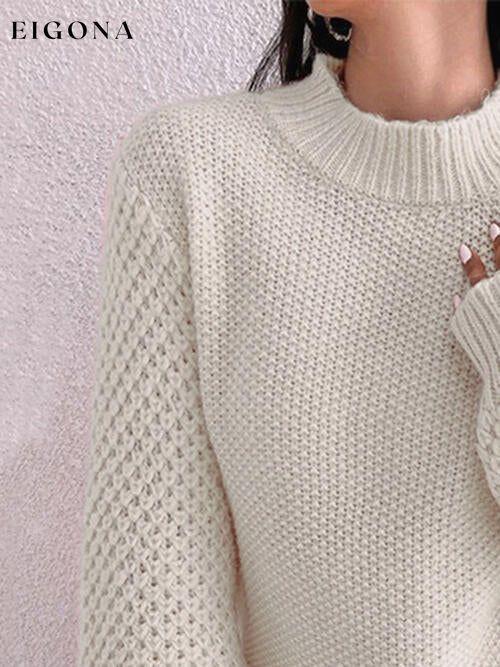 Openwork Mock Neck Long Sleeve Sweater clothes Ship From Overseas sweater sweaters Sweatshirt X.W