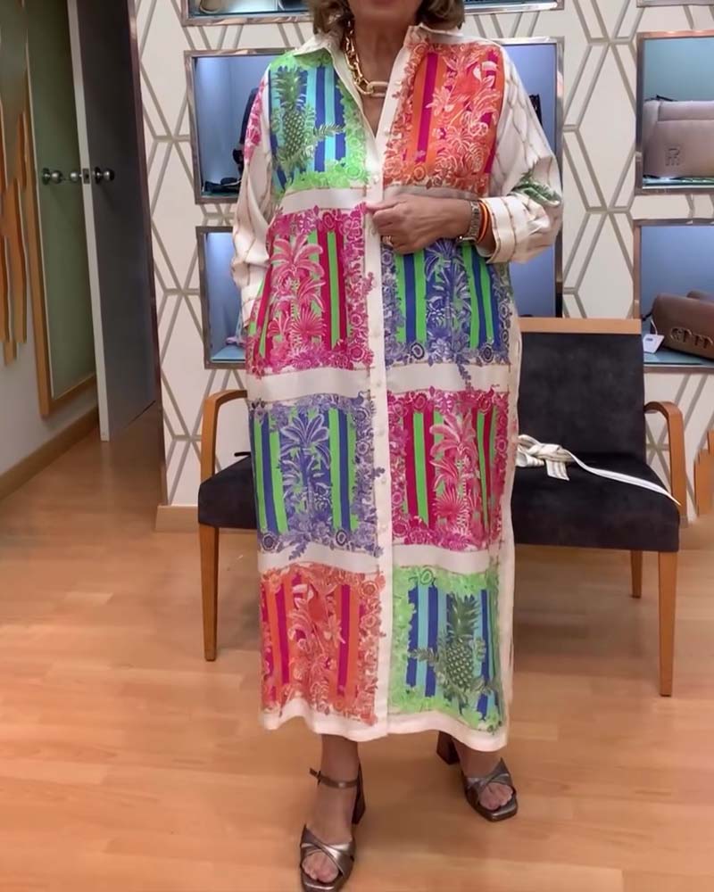 Patchwork Printed Long Shirt Dress