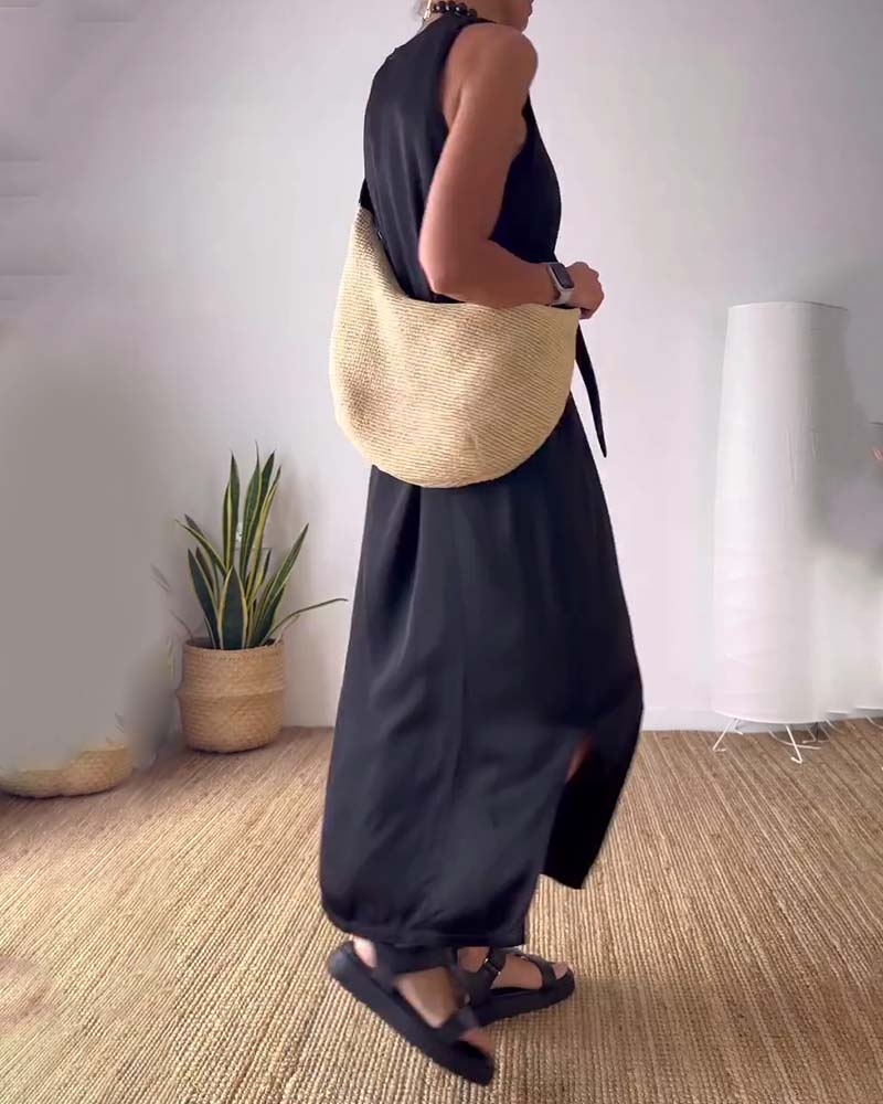 Abito senza maniche con spacco tinta unita temperamento