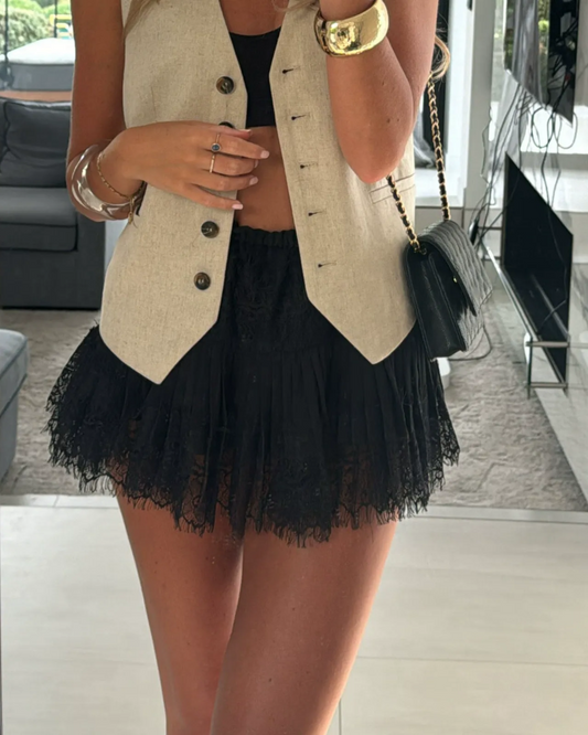 High-Waisted Pleated Mini Skirt