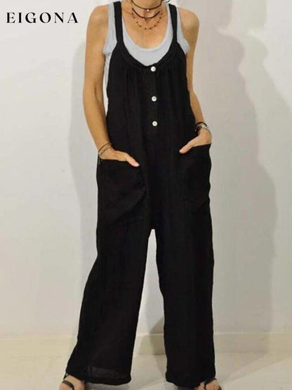 Women's Casual Pure Color Shirring Wide Leg Jumpsuit