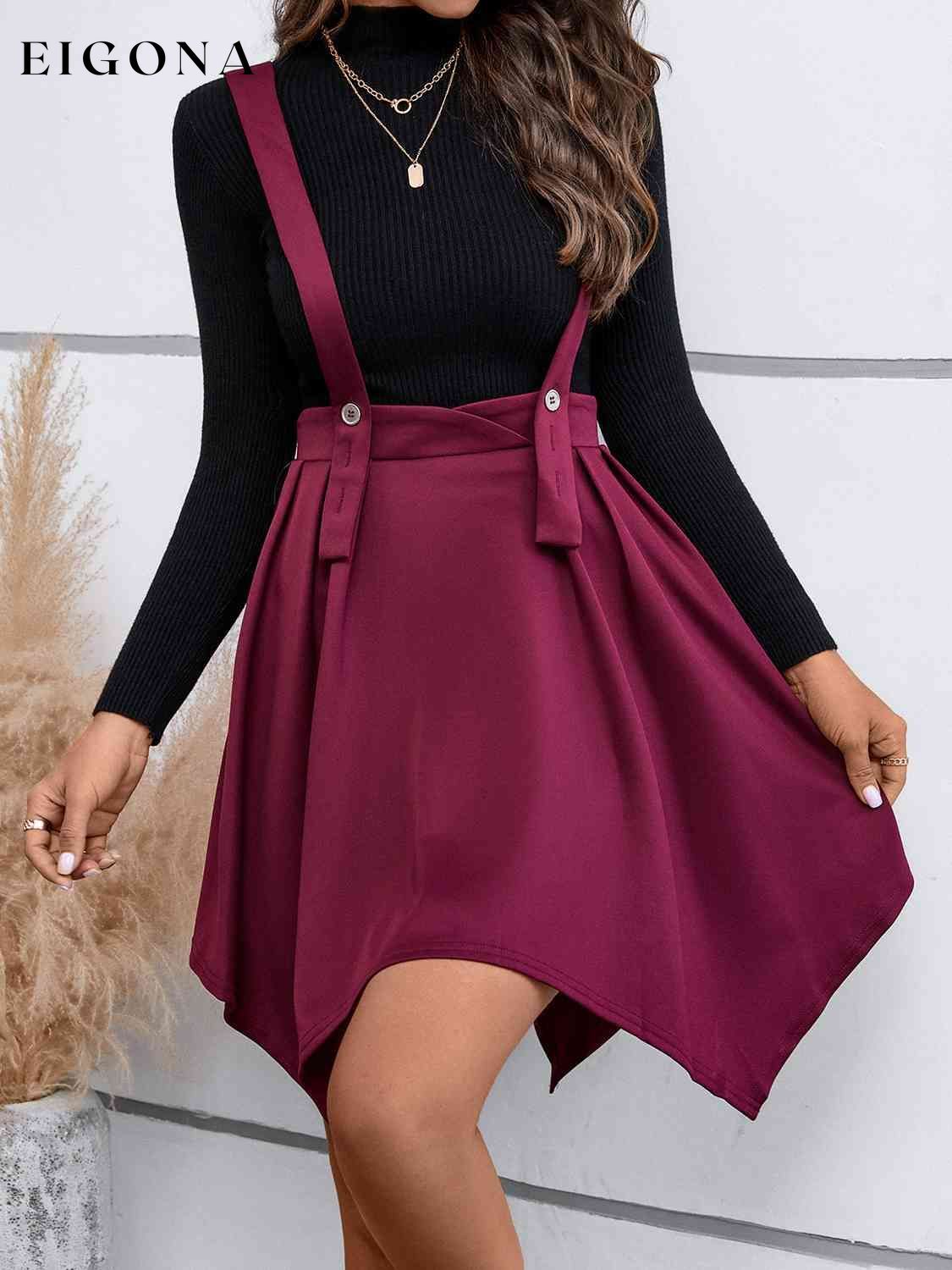 Zip Back Buttoned Overall Skirt Dress Bigh casual dresses clothes dress dresses Ship From Overseas short dresses