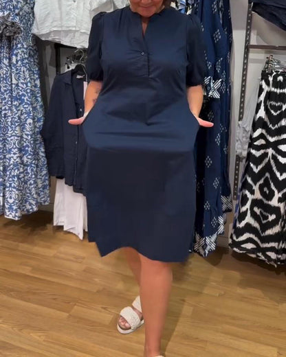 Puff Sleeve Solid Color Loose Dress