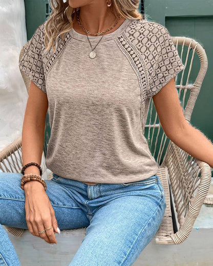 Solid Color Hollow Round Neck Slim T-Shirt