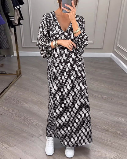 Printed geometric long-sleeved dress 2023 f/w 202466 23BF casual dress