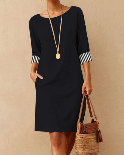 Striped print round neck elegant dress casual dresses spring