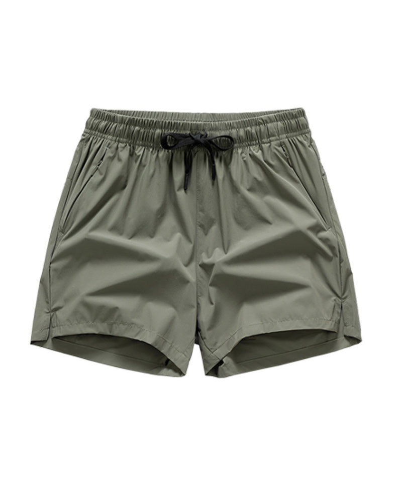 Men Elastic Waist Pocket Quick-Dry Ice Silk Sports Shorts