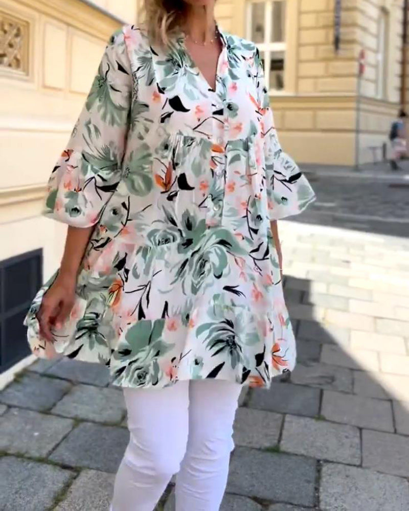 V-neck floral print elegant blouse 2023 f/w 202466 blouses & shirts spring summer