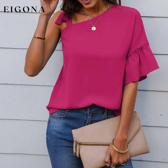 Women's fashion diagonal collar Ruffle Sleeve Chiffon Top clothes off the shoulder shirt shirt shirts short sleeve short sleeve shirt short sleeve top tops Tops/Blouses