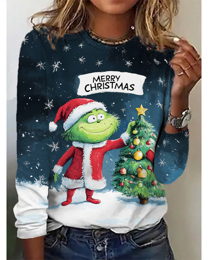 Christmas tree grinch print crew neck top 2024 f/w blouses & shirts christmas Grinch