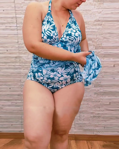 Holiday Halter Print One-Piece Swimsuit