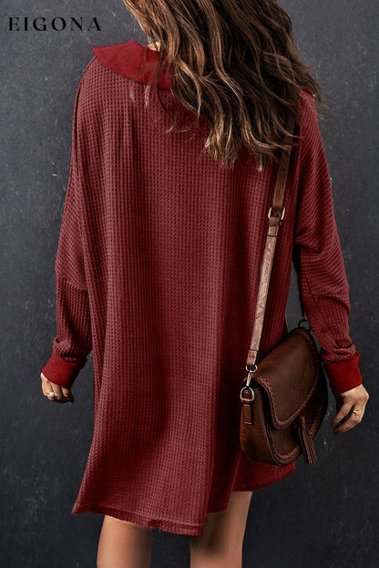 Red Waffle Knit Buttoned Long Sleeve Top clothes Color Red DL Chic DL Exclusive Fabric Waffle Knit long sleeve top long sleeve tops Occasion Daily Print Solid Color Season Fall & Autumn shirt shirts Style Casual top tops