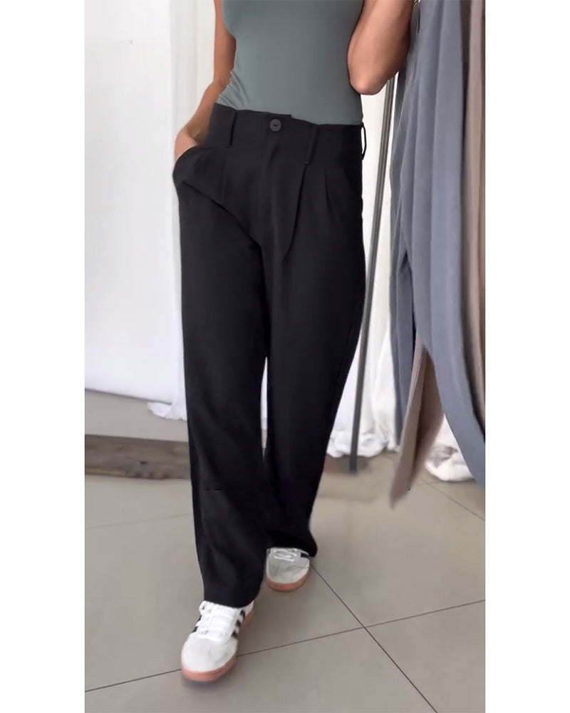 Casual solid color pleated straight pants 2024 f/w pants spring