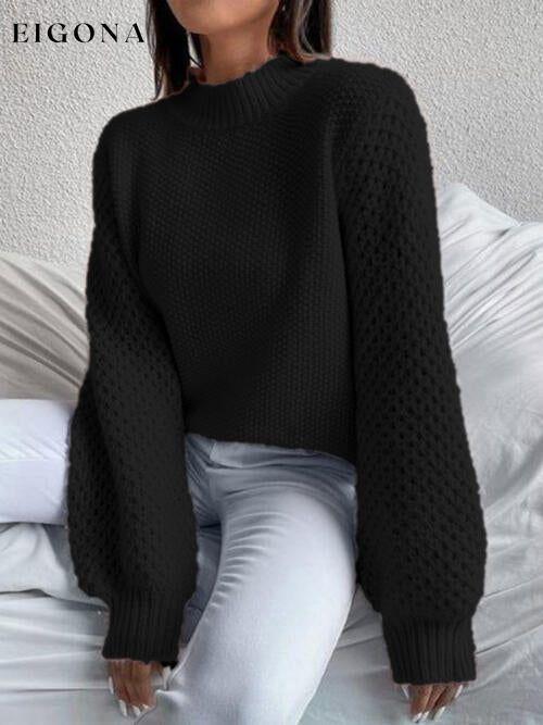 Openwork Mock Neck Long Sleeve Sweater clothes Ship From Overseas sweater sweaters Sweatshirt X.W