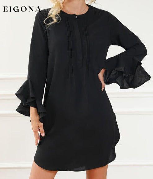 Round Neck Flare Sleeve Mini Dress Black clothes Ship From Overseas SYNZ