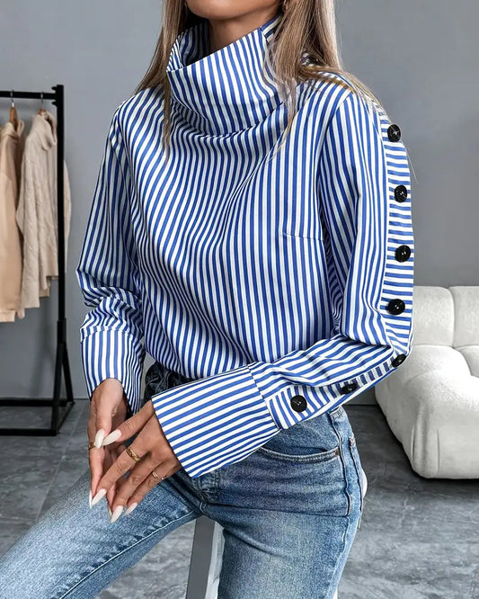 Fashionable Half Turtleneck Striped Blouse 2024 f/w blouses & shirts spring