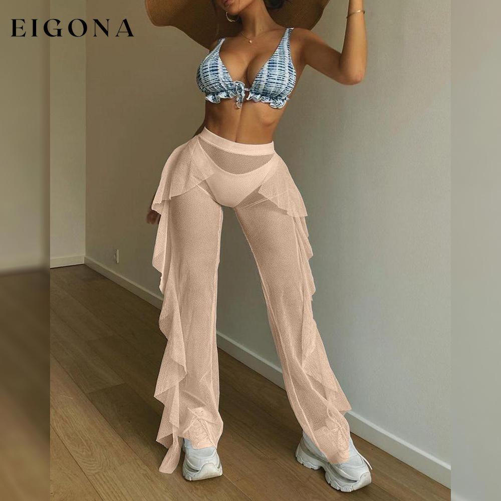 High Waist Sheer Mesh Ruffles Cover Up Pants __stock:500 bottoms refund_fee:800 show-color-swatches