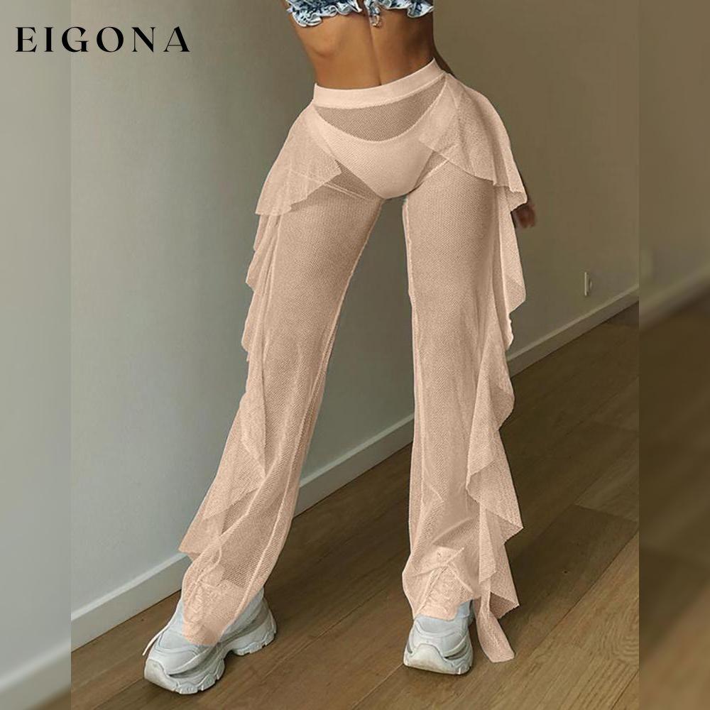 High Waist Sheer Mesh Ruffles Cover Up Pants __stock:500 bottoms refund_fee:800 show-color-swatches