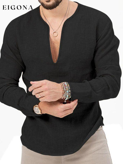 New Men's Long Sleeve T-Shirt Slim Fit Solid Color Large Size Deep V Neck Shirt Black button down shirt clothes mens mens shirts
