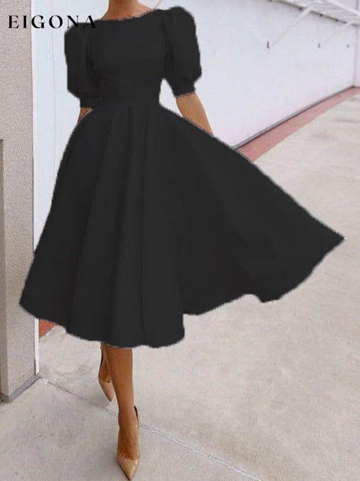 Fashion Solid Color Slim Fit Sexy Big Swing Dress Black Clothes