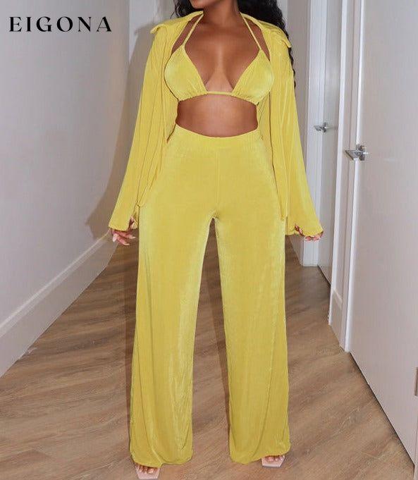 Women's fashionable casual velvet warm suit Yellow clothes