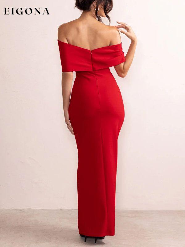 Women's Solid Color Off-the-shoulder Ruffle Slit Maxi Dress Clothes