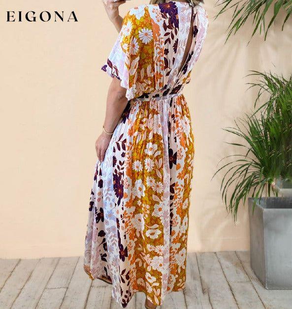 New bat sleeve v-neck printed beach dress sexy long skirt Clothes