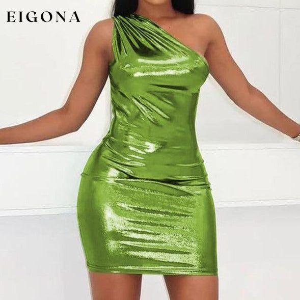 New Sexy Slim Solid Color Slant Shoulder Sleeveless Hip Dress clothes dress dresses one shoulder dress one shoulder dresses one sleeve dress one sleeve dresses short dress short dresses short sleeve tight dresses