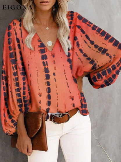 Women's Floral Long Sleeve Blouse, womens shirts Orange Red clothes long sleeve shirt long sleeve shirts long sleeve top long sleeve tops top tops Tops/Blouses