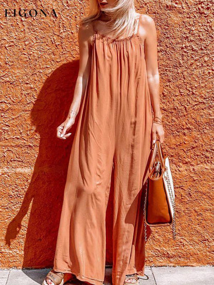 Women's Solid Color Wide Leg Jumpsuit Orange clothes