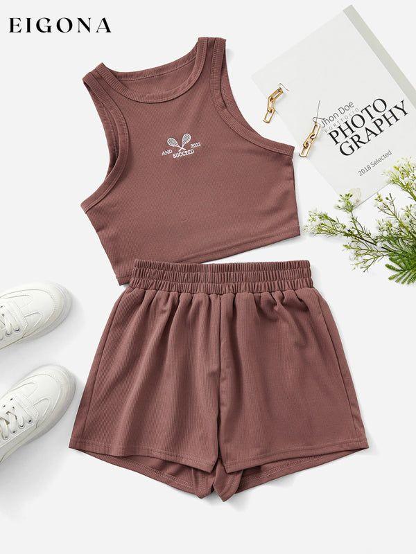 Women's Fashion Casual Short Tank Top Shorts Two-Piece Set Coffe clothes