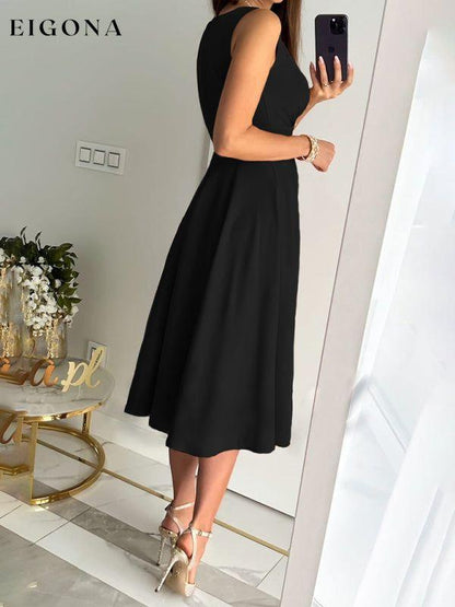 Women's Elegant Solid Color V-Neck Gathered Swing Dress clothes dress dresses