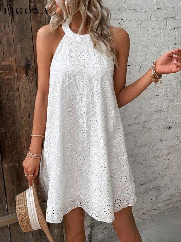 Women's Solid Color Cotton Embroidered Fabric Sleeveless Dress White clothes dress dresses mini dress short dresses