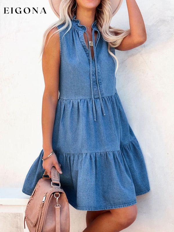 Women's loose V-neck A-line strappy sleeveless denim dress Clothes