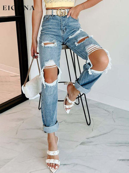 Women's New Loose Ripped Skinny Jeans Blue Clothes